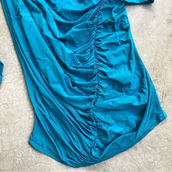Ronny Kobo Mini Dress Ruched Asymmetrical Trista Turquoise Blue NWT M - Picture 5 of 8